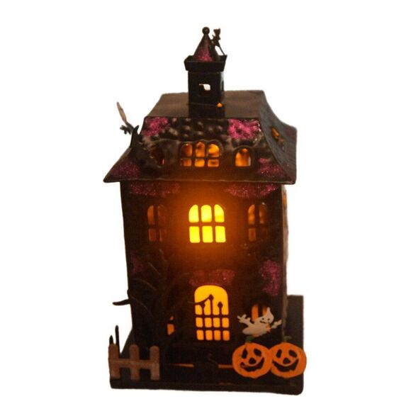Halloween Black Metal Haunted House with Flameless Candle See Video - Picture 3 of 8